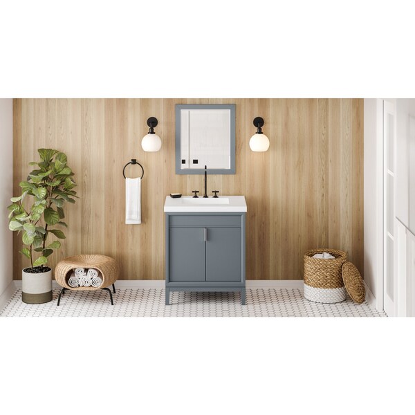 Jeffrey Alexander 30In. Blue Steel Theodora Vanity, Lavante Cultured Marble Vessel Vanity Top, Intgrtd Rctngl Bowl VKITTHE30BSLAR - main